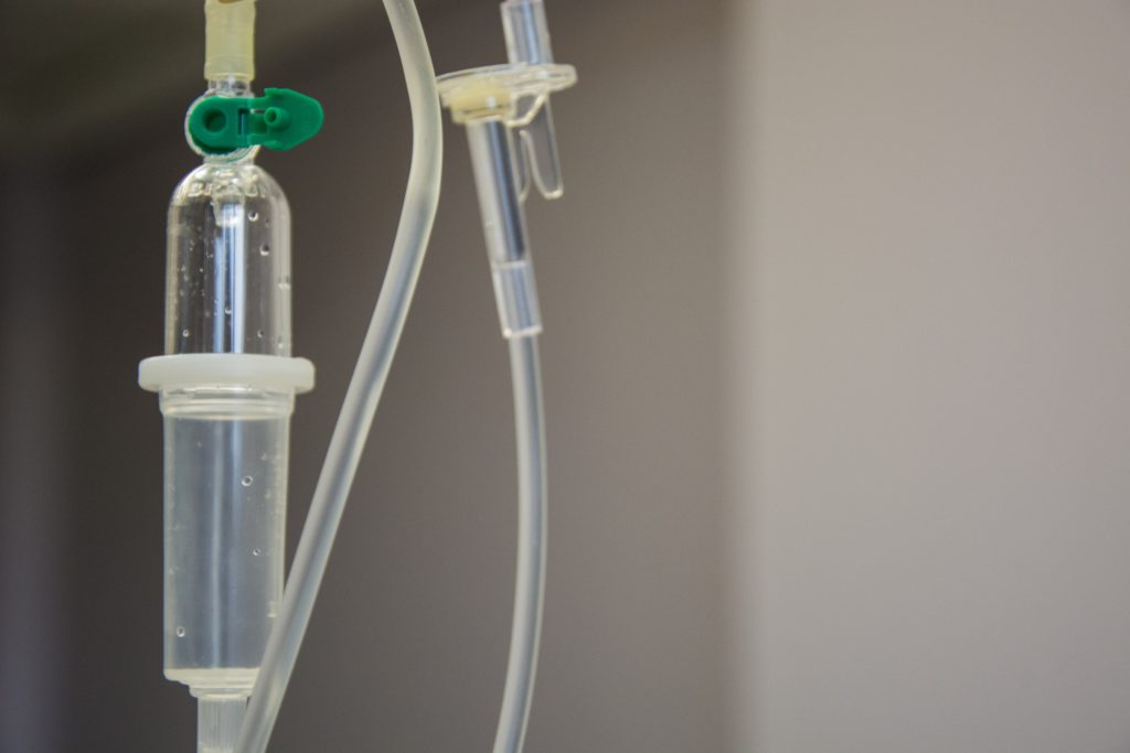 close up of the hose of an intravenous drip device